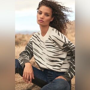 Rails Lana Crewneck Wool Cashmere Blend Sweater in Mixed Abstract Tiger Medium